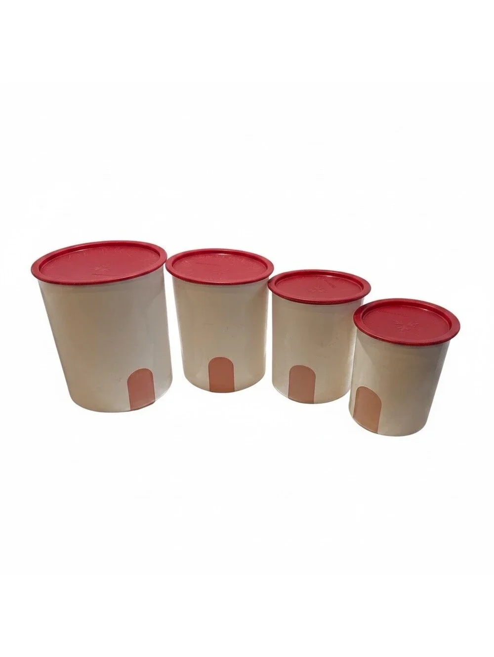 8 piece Tupperware One Touch Nesting Canisters Set White with Red Lids